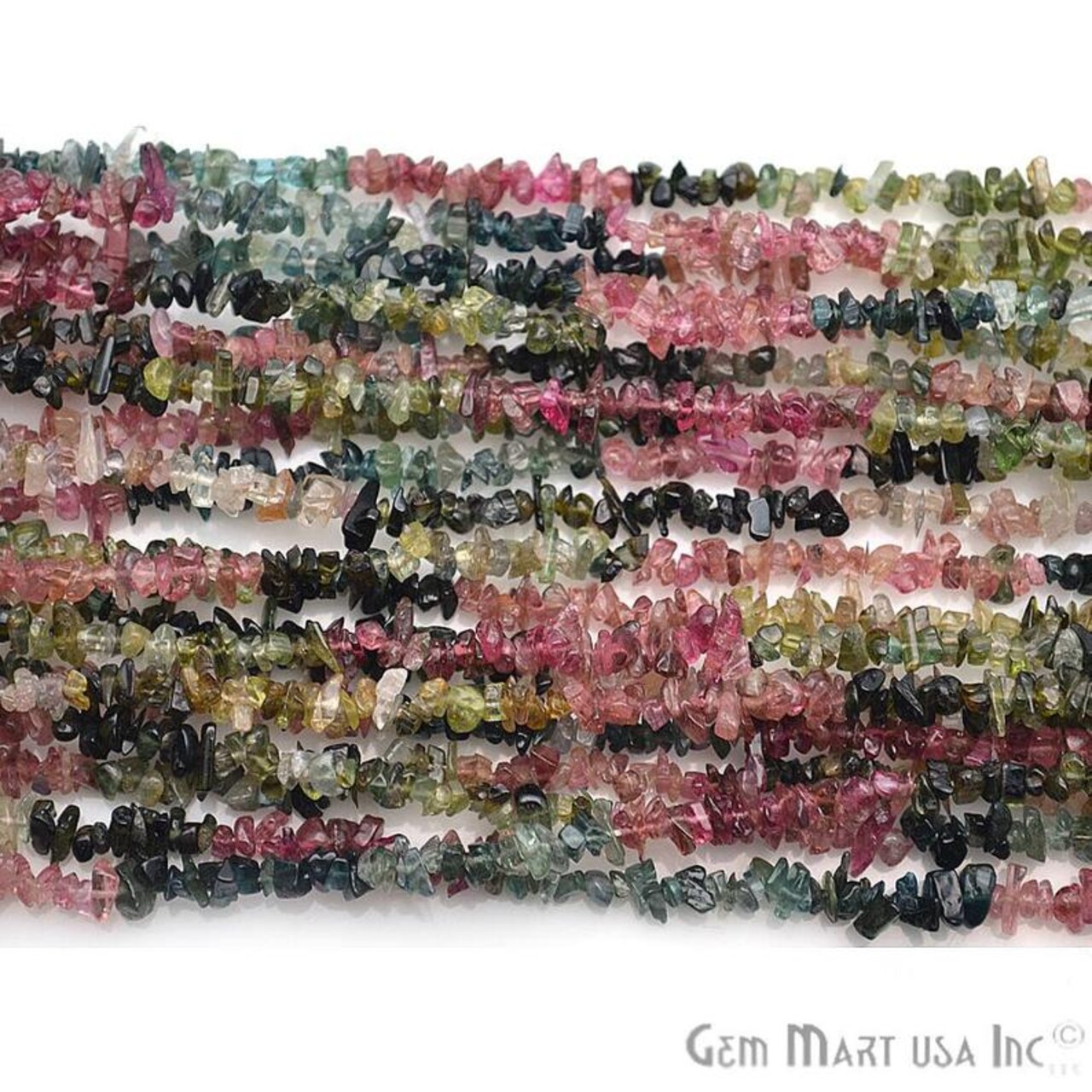 Multi Tourmaline Chip Beads, 34 Inch, Natural Chip Strands, Drilled Strung Nugget Beads, 3-7mm, Polished, GemMartUSA (CHMT-70001)